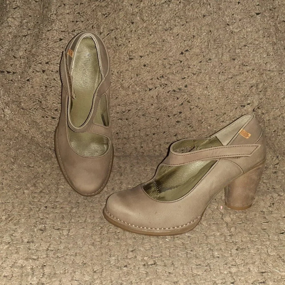 EL NATURALISTA-COLIBRI NF 60-Taupe/Plume Leather Mary Jane-Spool Heel-Sz 38-EX - Picture 1 of 8